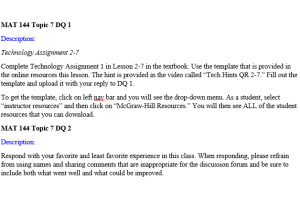 MAT 144 Topic 7 DQ 1, DQ 2